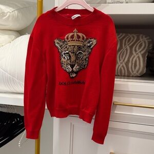 Dolce & Gabbana Red Sweater with Leopard Crown Design